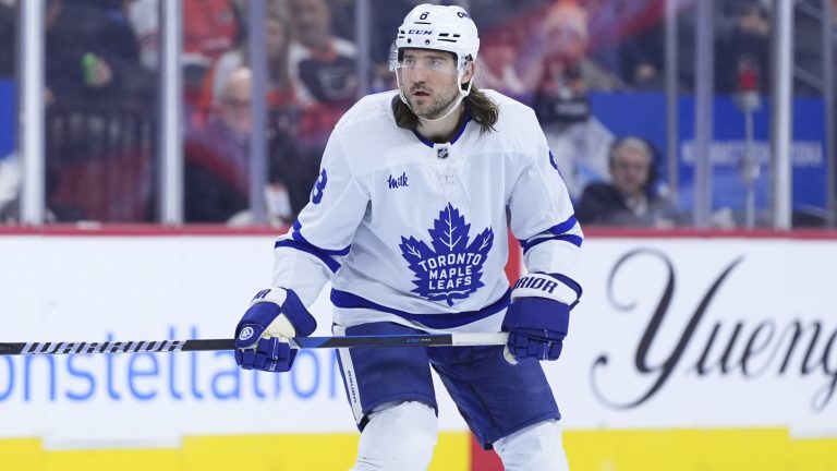 Toronto Maple Leafs' Chris Tanev plays during an NHL hockey game, Tuesday, Jan. 7, 2025, in Philadelphia. (AP Photo/Matt Slocum)