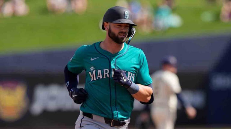 Seattle Mariners Mitch Haniger rounds the bases after hitting a solo home run during the second inning of a spring training baseball game against the Milwaukee Brewers, Monday, Feb. 24, 2025, in Phoenix. (Carolyn Kaster/AP)