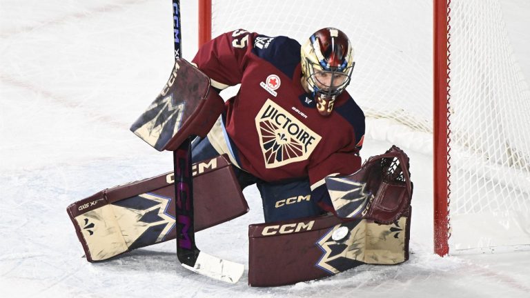 Montreal Victoire goaltender Ann-Renee Desbiens during a PWHL hockey game against the New York Sirens  in Laval, Que., Wednesday, December 4, 2024. THE CANADIAN PRESS IMAGES/Graham Hughes