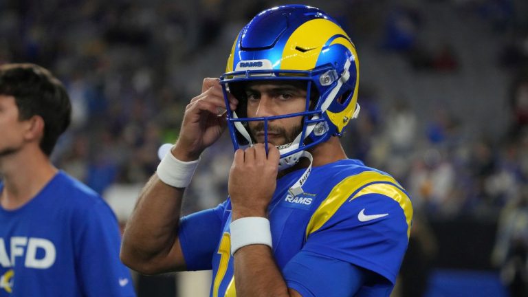 Los Angeles Rams quarterback Jimmy Garoppolo (11) warms up before an NFL football wild card playoff game against the Minnesota Vikings Monday, Jan. 13, 2025, in Glendale, Ariz. (Rick Scuteri/AP)