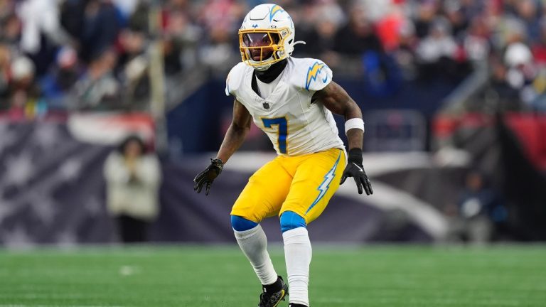 Los Angeles Chargers cornerback Kristian Fulton during the second half of an NFL game against the New England Patriots, Saturday, Dec. 28, 2024, in Foxborough, Mass. (AP/Michael Dwyer)