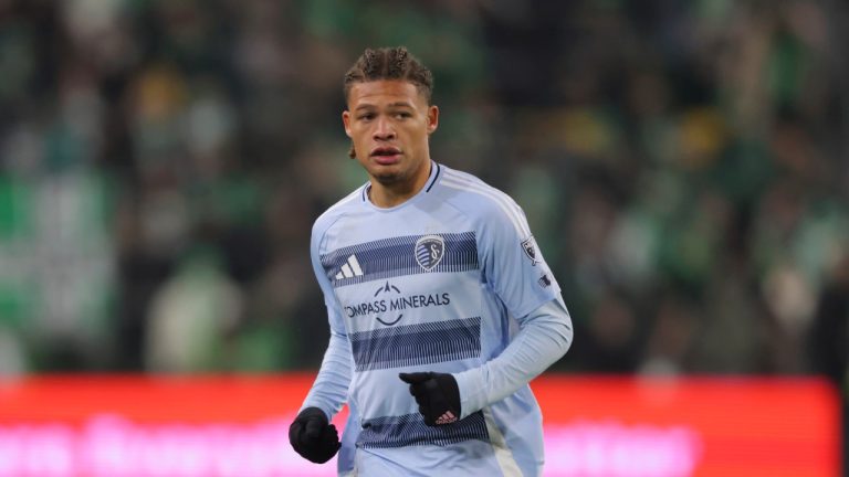 Sporting Kansas City defender Zorhan Bassong (22) competes against Austin FC during an MLS soccer match, Saturday, Feb. 22, 2025, in Austin, Texas. (Stephen Spillman/AP)