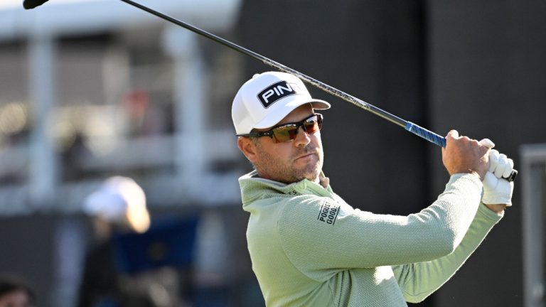Corey Conners, of Canada, tees off on the 18th hole during the first round of the Arnold Palmer Invitational at Bay Hill golf tournament, Thursday, March 6, 2025, in Orlando, Fla. (Phelan M. Ebenhack/AP)