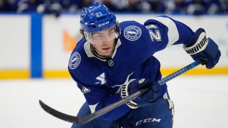Tampa Bay Lightning centre Brayden Point (21) against the Vegas Golden Knights during the second period of an NHL hockey game Thursday, Oct. 17, 2024, in Tampa, Fla. (Chris O'Meara/AP)