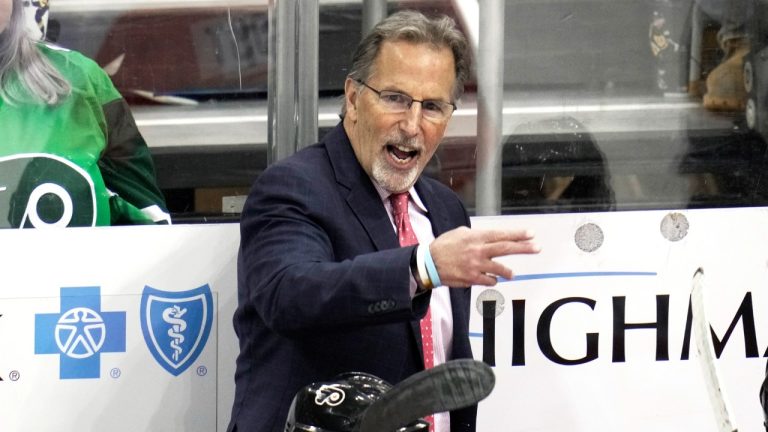 Philadelphia Flyers head coach John Tortorella directs his team during the third period of an NHL hockey game against the Pittsburgh Penguins in Pittsburgh, Saturday, March 11, 2023. (Gene J. Puskar/AP)