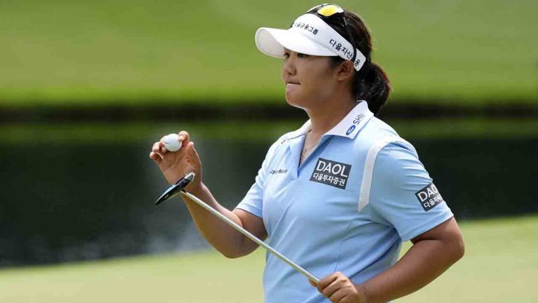 Haeran Ryu, of South Korea, reacts on the 15th hole during the first round of the Chevron Championship LPGA golf tournament Thursday, April 24, 2025, in The Woodlands, Texas. (Ashley Landis/AP)