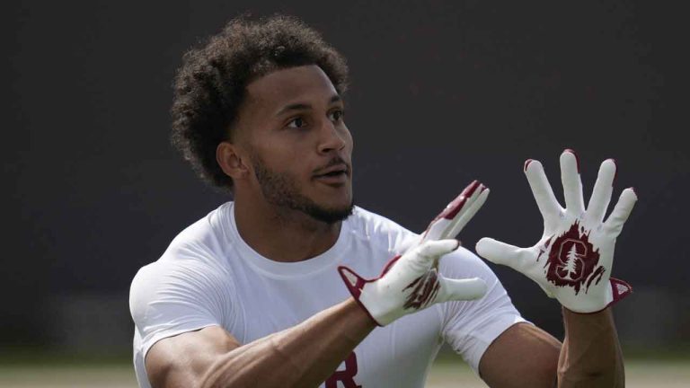 Wide receiver Elic Ayomanor during Stanford football Pro Day event. (Jeff Chiu/AP)
