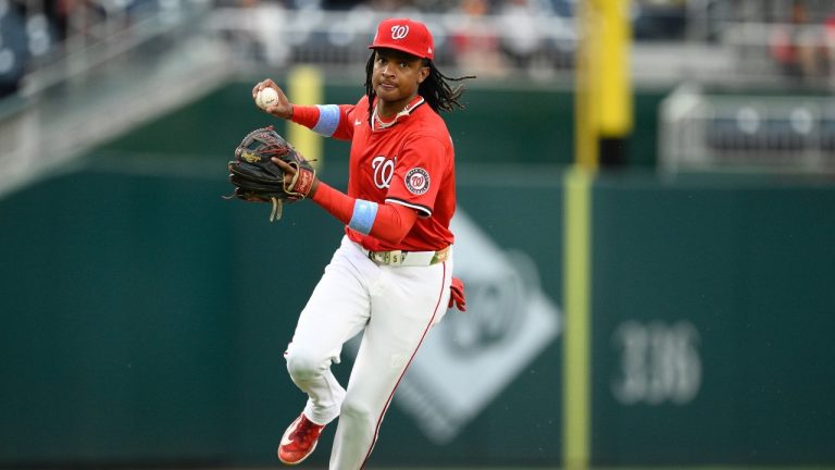 Washington Nationals shortstop CJ Abrams in action during a baseball game against the Arizona Diamondbacks, Sunday, April 6, 2025, in Washington. (AP/Nick Wass)