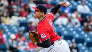 Cleveland Guardians relief pitcher Cade Smith delivers against the Boston Red Sox during the ninth inning in the first baseball game of a doubleheader Saturday, April 26, 2025, in Cleveland, (Phil Long/AP)