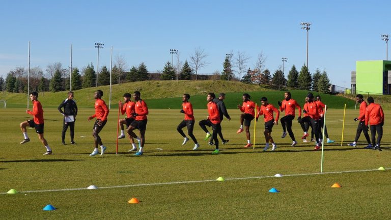The 35th-ranked Canadian men soccer team practise in Toronto on Monday Nov. 18, 2024, before facing Suriname on Tuesday in the return leg of their CONCACAF Nations League quarterfinal. (Neil Davidson/CP)