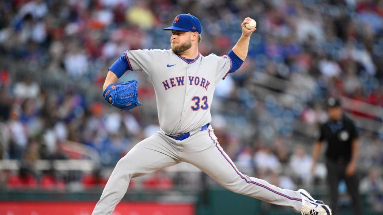 New York Mets relief pitcher A.J. Minter throws during the eighth inning of a baseball game against the Washington Nationals. (Nick Wass/AP)