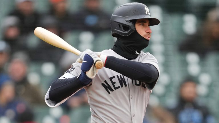 New York Yankees' Cody Bellinger bats against the Detroit Tigers in the third inning during a baseball game, Monday, April 7, 2025, in Detroit. (Paul Sancya/AP)