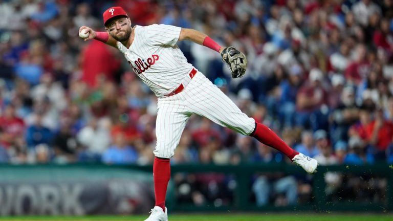 Philadelphia Phillies' Kody Clemens in action during a baseball game against the Tampa Bay Rays, Monday, Sept. 9, 2024, in Philadelphia. (Derik Hamilton/AP)