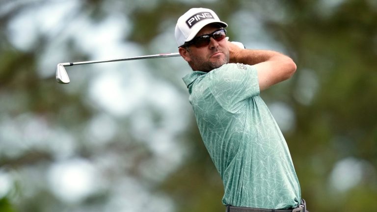 Corey Conners, of Canada, hits his tee shot on the fourth hole during the second round at the Masters, Friday, April 11, 2025, in Augusta, Ga. (Julia Demaree Nikhinson/AP)