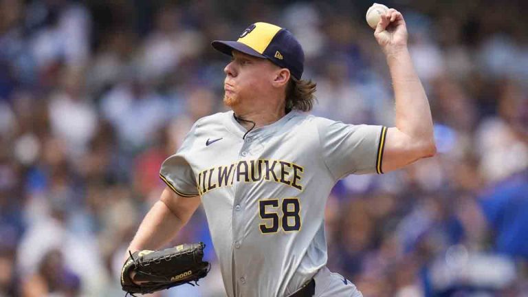 Milwaukee Brewers starting pitcher Rob Zastryzny throws against the Chicago Cubs during the first inning of a baseball game Wednesday, July 24, 2024, in Chicago. (Erin Hooley/AP)
