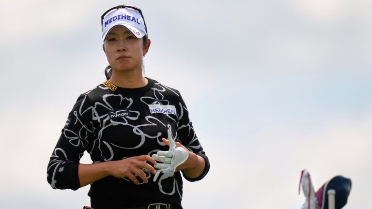 A Lim Kim, of South Korea, on the third tee during the first round of the U.S. Women's Open golf tournament at Erin Hills Thursday, May 29, 2025, in Erin, Wis. (AP Photo/Jeff Roberson)