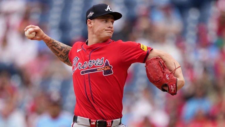 Atlanta Braves' AJ Smith-Shawver pitches during the second inning in the first baseball game of a doubleheader against the Philadelphia Phillies Thursday, May 29, 2025, in Philadelphia. (Matt Slocum/AP)