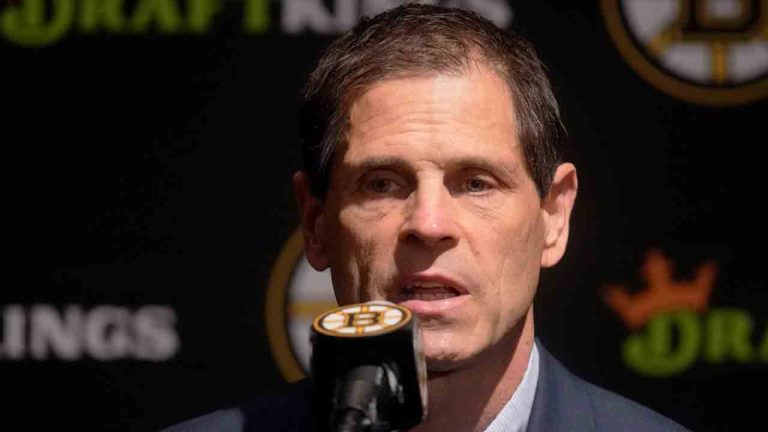 Boston Bruins general manager Don Sweeney answers a reporter's question, Monday, Sept. 30, 2024, in Boston. (Charles Krupa/AP)