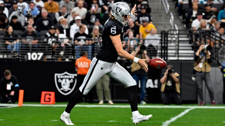 Las Vegas Raiders punter AJ Cole punts the ball against the Jacksonville Jaguars during an NFL game, Sunday, Dec 22, 2024, in Las Vegas. (David Becker/AP)