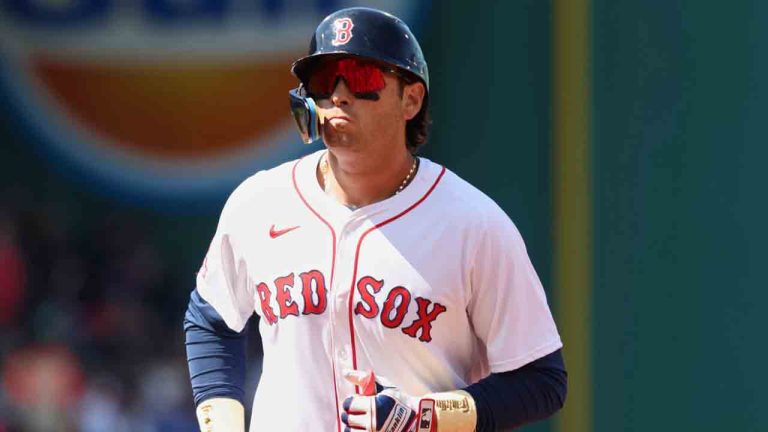 Boston Red Sox's Triston Casas heads to the dugout after flying out to left field during the fourth inning of a baseball game against the Seattle Mariners, Thursday, April 24, 2025, in Boston. (Mark Stockwell/AP)