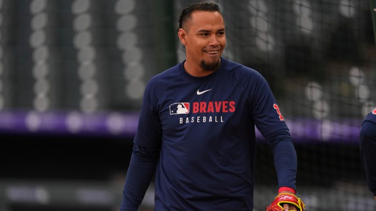 Atlanta Braves shortstop Orlando Arcia warms up before a game Monday, April 28, 2025, in Denver. (David Zalubowski/AP)