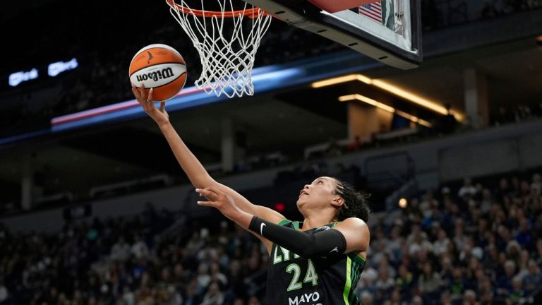 Minnesota Lynx forward Napheesa Collier (24) shoots during the second half of a WNBA basketball game. (Abbie Parr/AP)
