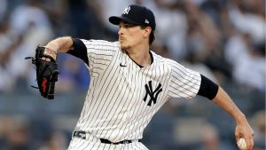 New York Yankees pitcher Max Fried pitches during the first inning of a baseball game against the Tampa Bay Rays on Friday, May 2, 2025, in New York. (Adam Hunger/AP)