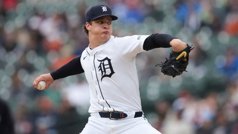 Detroit Tigers pitcher Jackson Jobe throws against the San Francisco Giants in the first inning during a baseball game, Wednesday, May 28, 2025, in Detroit. (Paul Sancya/AP)