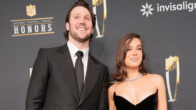 Josh Allen, of the Buffalo Bills, and his fiancé, Hailee Steinfeld, pose on the red carpet at the NFL Honors award show ahead of the Super Bowl 59 football game, Thursday, Feb. 6, 2025, in New Orleans. (Gerald Herbert/AP)