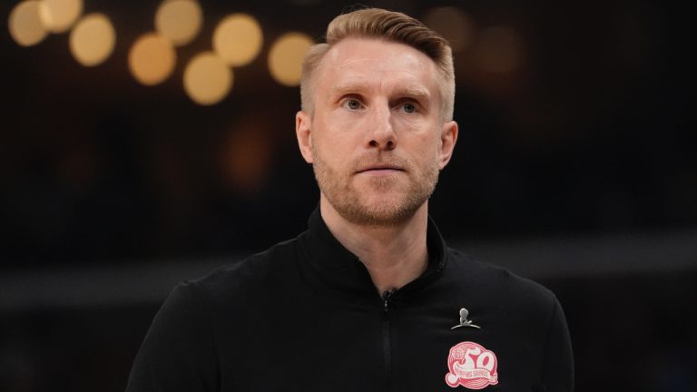 Memphis Grizzlies interim head coach Tuomas Iisalo walks the court during the first half in Game 4 of an NBA basketball first-round playoff series against the Oklahoma City Thunder, Saturday, April 26, 2025, in Memphis, Tenn. (George Walker IV/AP)