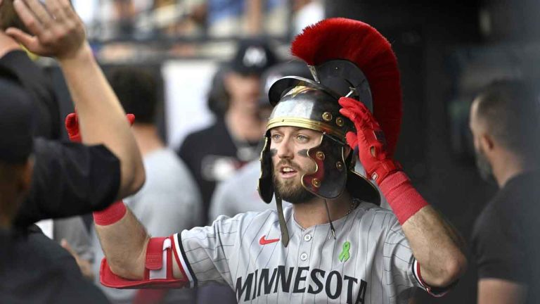 Minnesota Twins Kody Clemens (18) celebrates his home run during the second inning of a baseball game against the Tampa Bay Rays. (Jason Behnken/AP)
