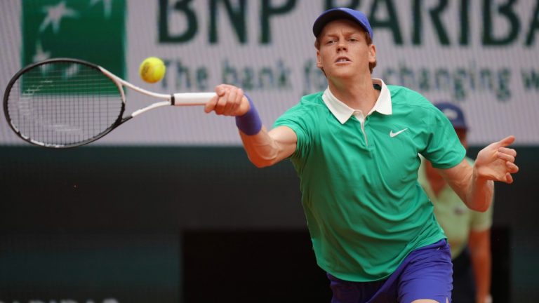 Italy's Jannik Sinner returns the ball to Jiri Lehecka of the Czech Republic during their third round match of the French Tennis Open, at the Roland-Garros stadium, in Paris, Saturday, May 31, 2025. (Thibault Camus/AP)