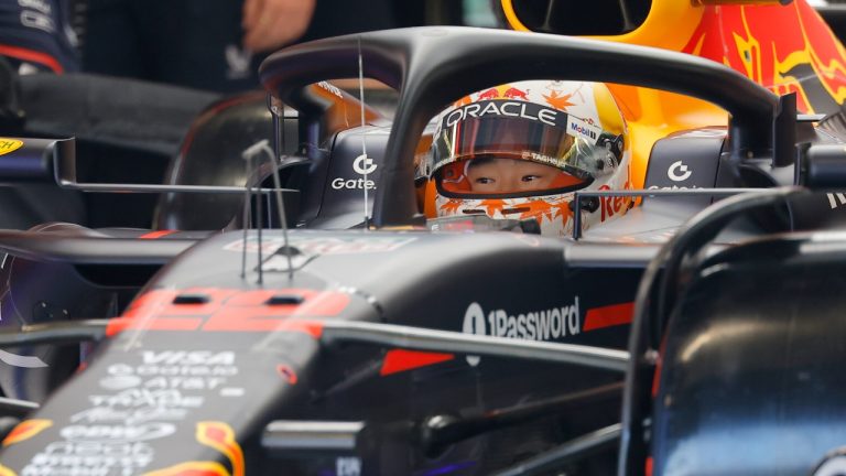 Red Bull driver Yuki Tsunoda of Japan sits in his car during the qualifying session ahead of the Spanish Grand Prix Formula One race at the Barcelona Catalunya racetrack in Montmelo, near Barcelona, Spain, Saturday, May 31, 2025. (Juan Medina/Pool Photo via AP)