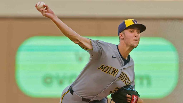 Milwaukee Brewers starting pitcher Jacob Misiorowski throws to the Minnesota Twins in the first inning of a baseball game Friday, June 20, 2025, in Minneapolis. (Bruce Kluckhohn/AP)