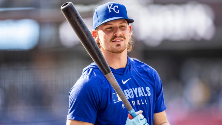 Kansas City Royals' Bobby Witt Jr. handles his bat during batting practice before a game against the San Diego Padres, Friday, June 20, 2025, in San Diego. (Tony Ding/AP)
