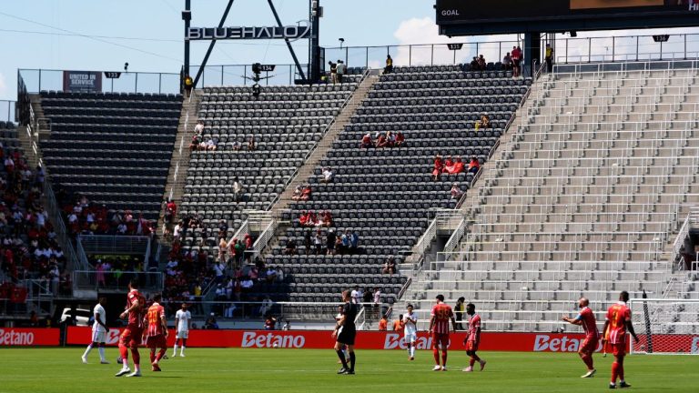 Stands are fairly empty during the Club World Cup Group G soccer match between Wydad AC and Al Ain FC in Washington, Thursday, June 26, 2025. (Julia Demaree Nikhinson/AP)
