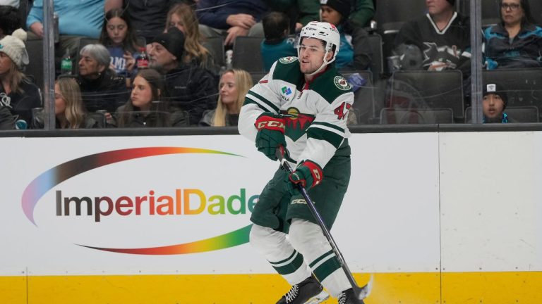 Minnesota Wild defenceman Declan Chisholm during an NHL hockey game against the San Jose Sharks in San Jose, Calif., Saturday, Jan. 11, 2025. (Jeff Chiu/AP)