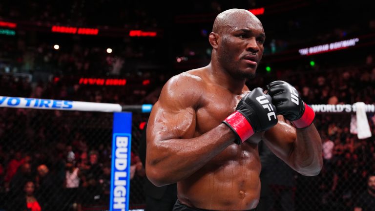 Kamaru Usman of Nigeria reacts after defeating Joaquin Buckley in a welterweight bout during the UFC Fight Night event at State Farm Arena on June 14, 2025 in Atlanta, Georgia. (Cooper Neill/Zuffa LLC)