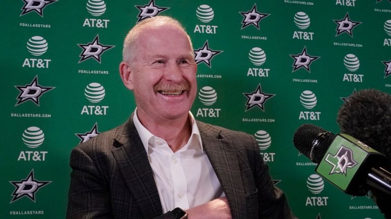 Dallas Stars manager Jim Nill smiles before speaking to reporters during a news conference at the NHL hockey team's practice facility in Frisco, Texas, Thursday, June 8, 2023. (LM Otero/AP)