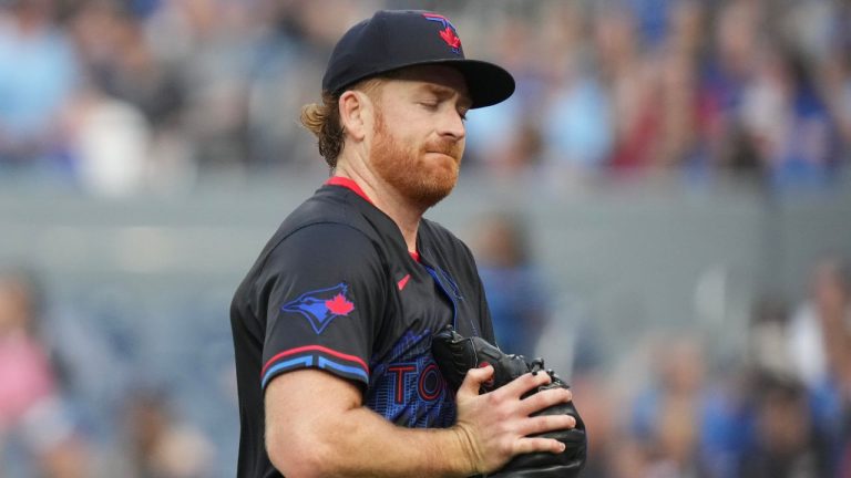 Toronto Blue Jays pitcher Spencer Turnbull (12) makes his way back to the dug out during second inning MLB baseball action against the Chicago White Sox in Toronto on Friday June 20, 2025. (Chris Young/CP)