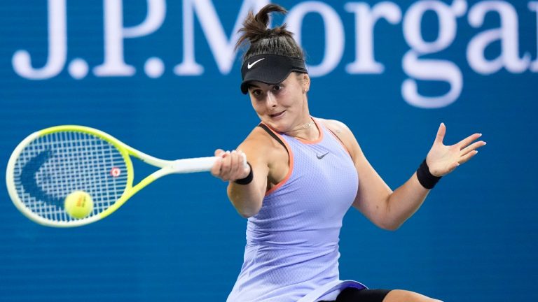 Canada's Bianca Andreescu returns a shot to Italy's Jasmine Paolini during a first-round match of the U.S. Open tennis championships, Tuesday, Aug. 27, 2024, in New York. (Frank Franklin II/AP)