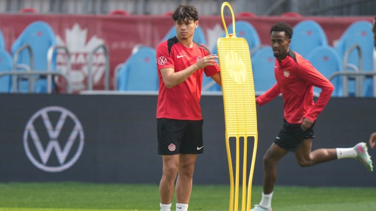 Manchester United's academy player Gabriele Biancheri attends Canada Men's training session ahead of their Canadian Shield Tournament opening fixture against Ukraine, in Toronto, on Friday June 6, 2025. (Chris Young/CP)