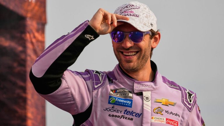 Daniel Suarez smiles at the NASCAR Cup Series auto race Sunday, June 1, 2025, in Lebanon, Tenn. (George Walker IV/AP)