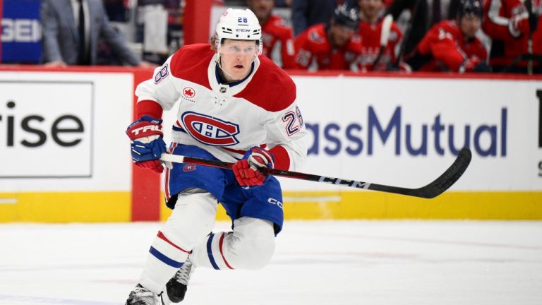 Centre Christian Dvorak (28) in action in the first period of Game 2 of a first-round NHL hockey playoff series against the Washington Capitals Wednesday, April 23, 2025, in Washington. (Nick Wass/AP)
