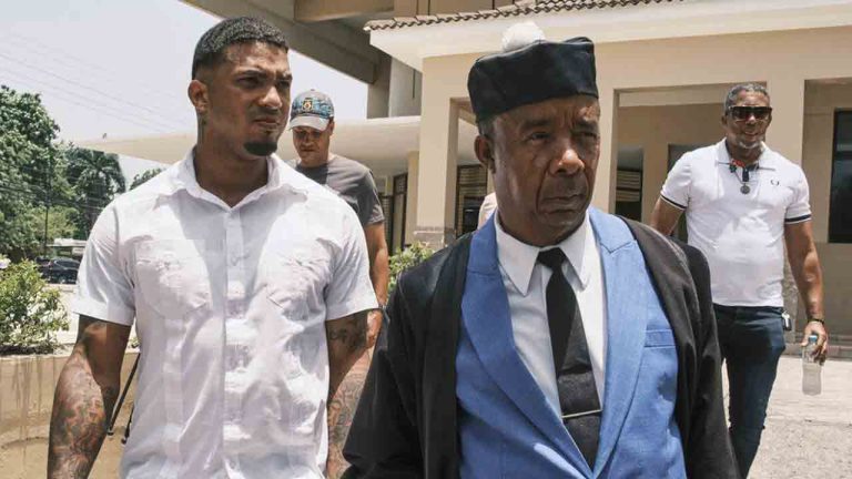 Tampa Bay Rays shortstop Wander Franco and his lawyer, Teodosio Jaquez, leave court during a break in his trial on charges of sexually abusing a minor, in Puerto Plata, Dominican Republic, Monday, June 2, 2025. (Ricardo Hernandez/AP)