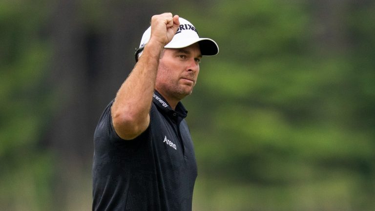 Ryan Fox of New Zealand celebrates after winning the RBC Canadian Open in Caledon, Ont. on Sunday, June 8, 2025. (Andrew Lahodynskyj/THE CANADIAN PRESS)