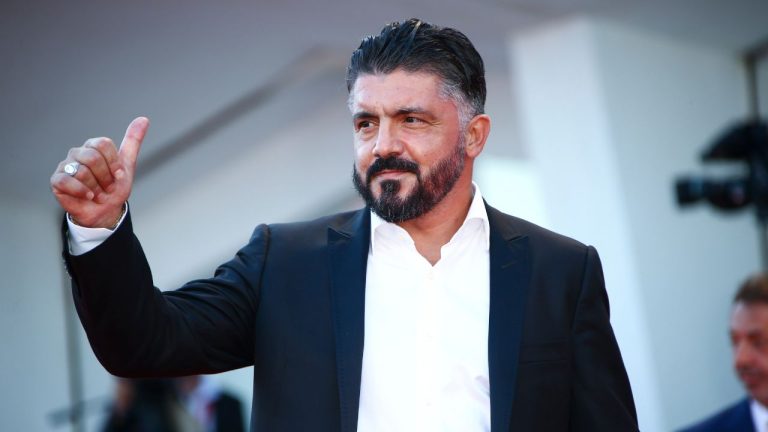 Gennaro Gattuso poses for photographers upon arrival at the premiere of the film 'Freaks Out' during the 78th edition of the Venice Film Festival in Venice, Italy, Wednesday, Sept. 8, 2021. (Joel C Ryan/Invision/AP)