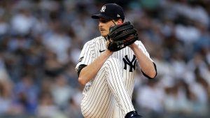 New York Yankees pitcher Max Fried pitches during the first inning of a baseball game against the Tampa Bay Rays on Friday, May 2, 2025, in New York. (Adam Hunge/AP)