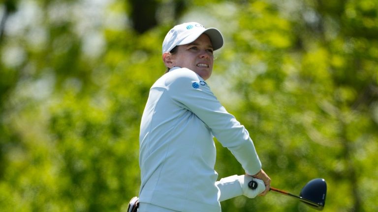 Sarah Schmelzel hits from the fourth tee during the third round of the U.S. Women's Open golf tournament at Erin Hills Saturday, May 31, 2025, in Erin, Wis. (Matt York/AP)