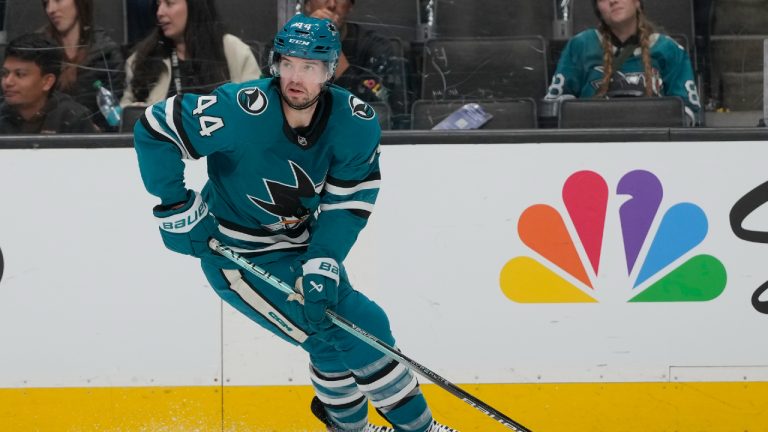 San Jose Sharks defenceman Marc-Edouard Vlasic during an NHL hockey game against the Florida Panthers in San Jose, Calif., Saturday, Jan. 25, 2025. (Jeff Chiu/AP)